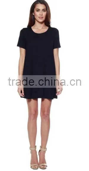 Women Clothing Shortsleeve Loose Flowy Stretch Fabric Knit Crewneck Tunic Dresses for Women photo-3