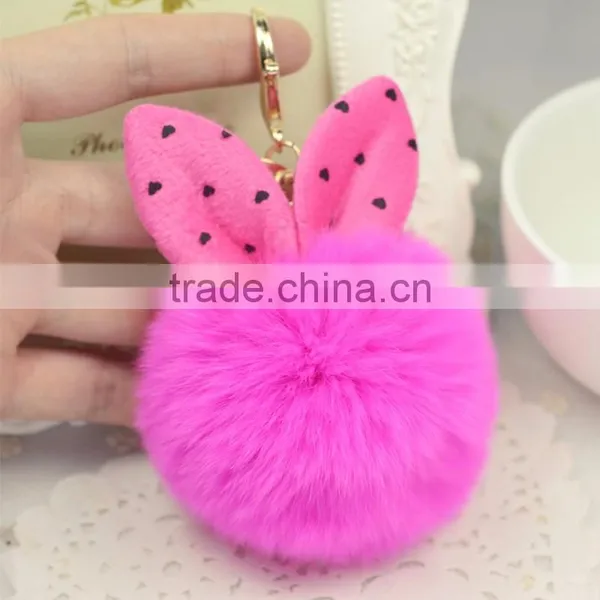 Myfur Baby Blue Cute Size Wholesale Cheap Rabbit Fur Ears Key Chain Car Decoration photo-3