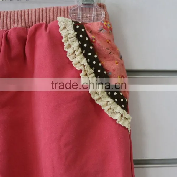French Terry Fabric Children Casual Pants With Lace photo-2