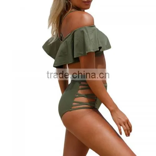 New High Waist off Shoulder Tankinis Set for Girl Tankinis Swimwear photo-2
