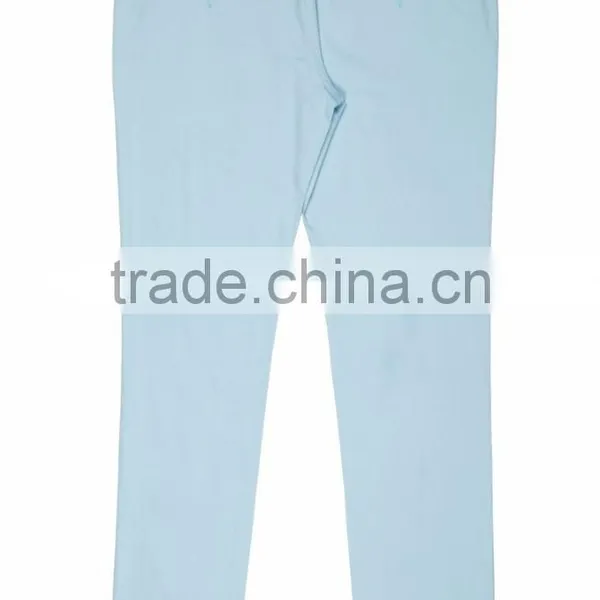 Contrast Color Bartack Light Blue Slim Fit Casual Mens Baggy Pants With High Quality Button photo-3