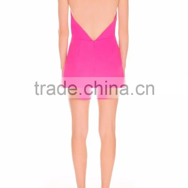 Neck Design Black Cut Out Bright Hot Pink Chiffon Wholesale Playsuit Women photo-4