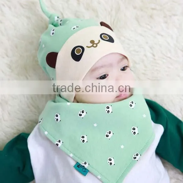 Unique Lovely Panda Pattern Cotton Infant Hat With Bibs photo-2