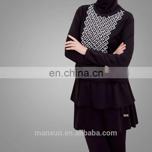 2017 Muslim Black Printing Pattern Women Swimming Suits Wholesale Plus Size Islamic Swimwear photo-5