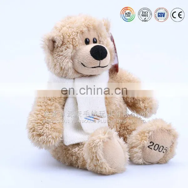 Beige Color Plush Toys Bear Christmas Scarf