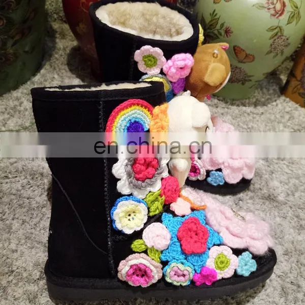 Aidocrystal Warm Ladies Black Boots Fashion DIY Knitting Flower Shoes 2016 Winter Woman Boots photo-2