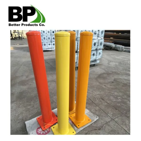 Finished Square Galvanized Steel Bollards With Welded Caps Installed photo-2
