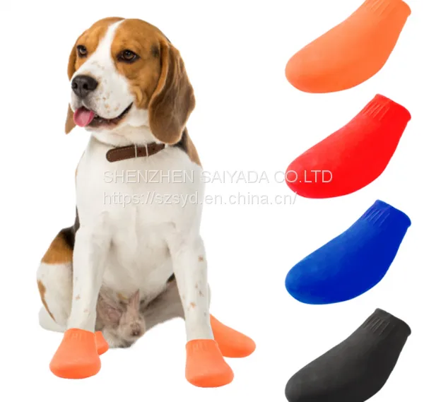 4 Pcs Waterproof Dog Shoes Pets Boots Socks For Small Dogs Cats Non Slip Rubber Rain Dog Shoes Socks for Outdoor Candy Colors photo-4