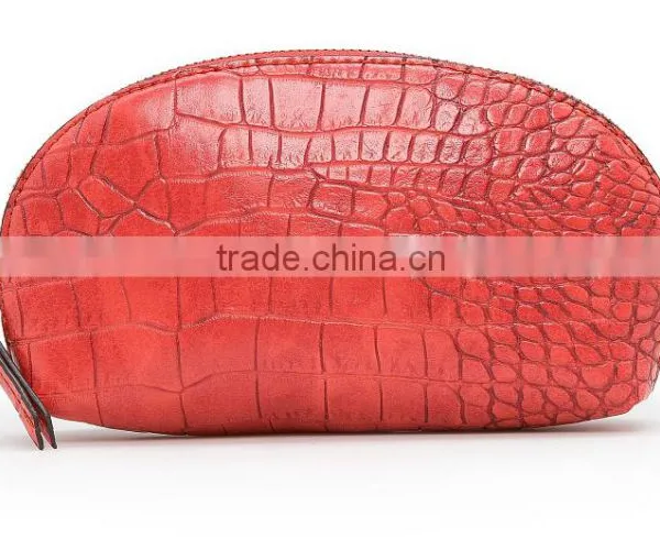 2016 Croc Effect Leather Small Clutch Bag Top Zip Fastening Popular Crocodile Embossed Genuine Leather Clutch Purse Round Shape photo-2
