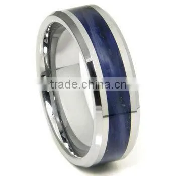 Tungsten Carbide Royal Blue Riverstone Inlay Wedding Band Ring, Royal Blue Inlay Ring
