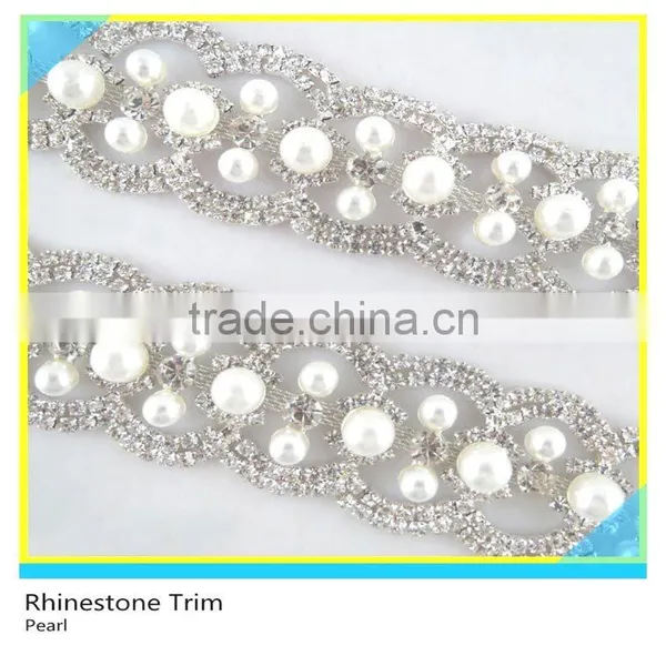 Fabulous 888 Crystal Pearl Rhinestone Trimming Silver Plated Chain For Dress photo-2