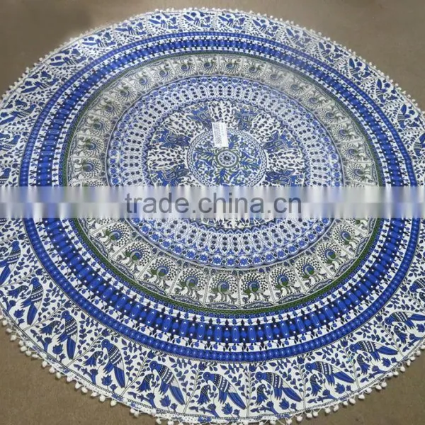 Beach Blanket Round Towel Ombre Mandala Throw Hippie Boho Round Towel photo-2