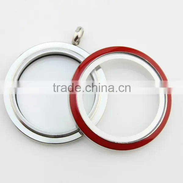 30mm Fashion 316L Stainless Steel Red Colored Screw Enamel Large Floating Charms Locket photo-2