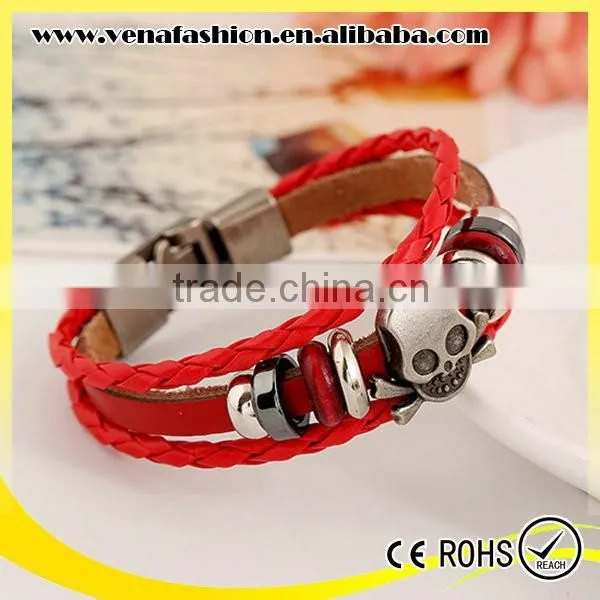 Skull Shape Cheap Mens Leather Bracelet, Teen Leather Bracelet photo-4