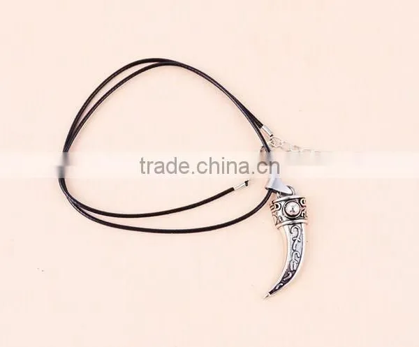 Fashion Stainless Steel Wolf Tooth Fake Turquoise Pendant Necklace Mens Jewelry photo-3