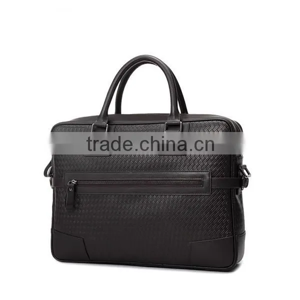 Hot Sell Italian Trendy Men Coffee Weaving Pattern Top Layer Leather 14 Inch Laptop Briefcase Shoulder Bag photo-2