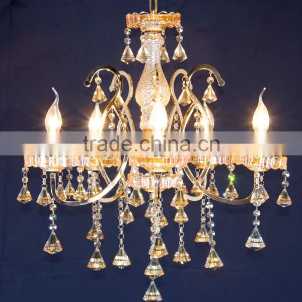 WD-1845-3/5/8 LED Hot Sale Cone K9 Crystal Gold Iron Hanging Light photo-2