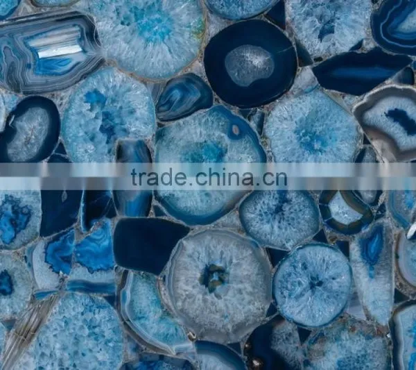 China Wholesale Grade A Ocean Blue Semi Precious Gemstone Agate Stone Slabs photo-3