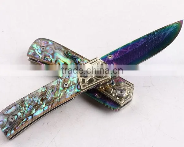 OEM Custom Hand Made Damascus Steel Folding Knife With Abalone photo-2