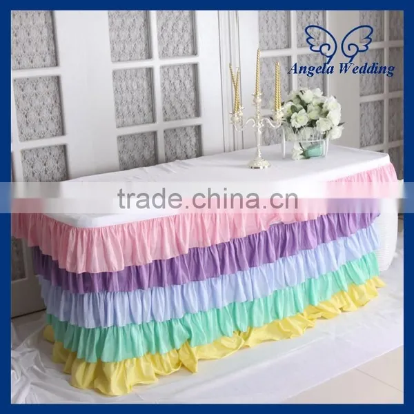 SK003A Wedding Hot Sale Five Tiered Taffeta Ruffled Pleated Colore Steps in Party Pastel Table Skirt