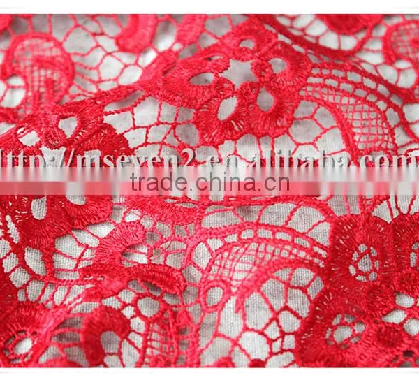 New Design Embroidered Pattern Red Polyester African Lace Fabrics for Dress photo-6