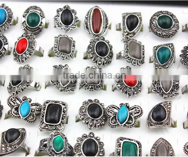 America Style Alloy Colourful Artificial Stone Open Rings photo-2