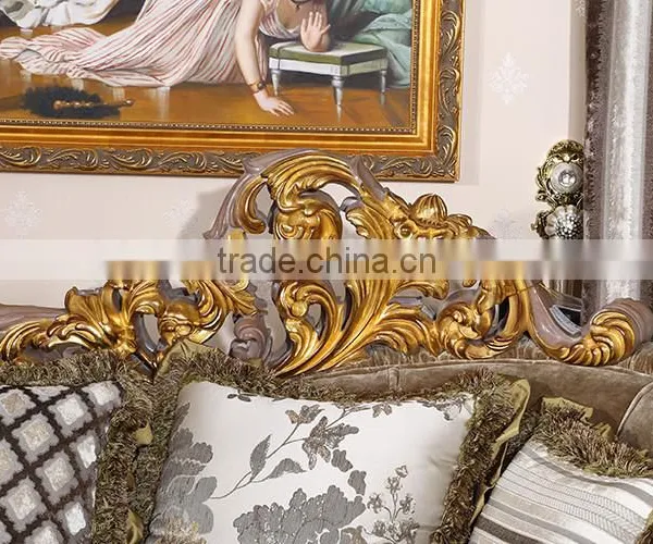 Gold Leaf Finished European Palace Hand Carved Sofa, European Living Room Furniture Set(MOQ=1 SET) photo-2