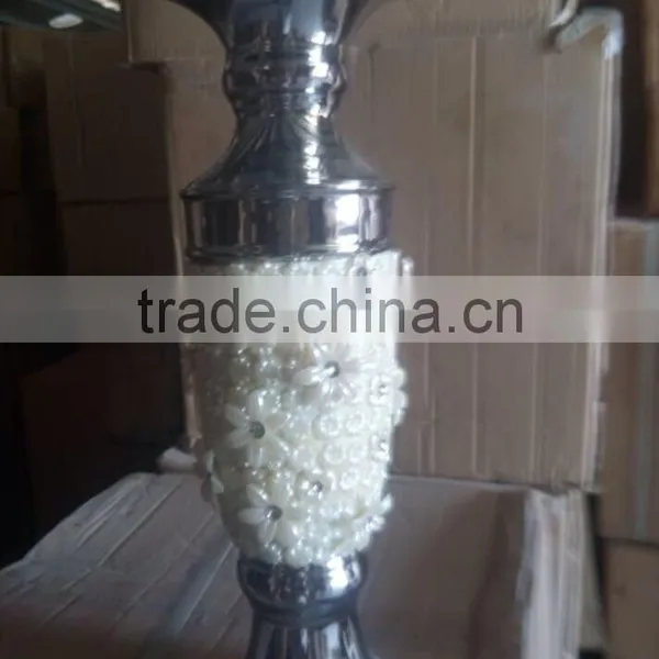 Electroplated Silver Ceramic Vase With Pearl Decoration