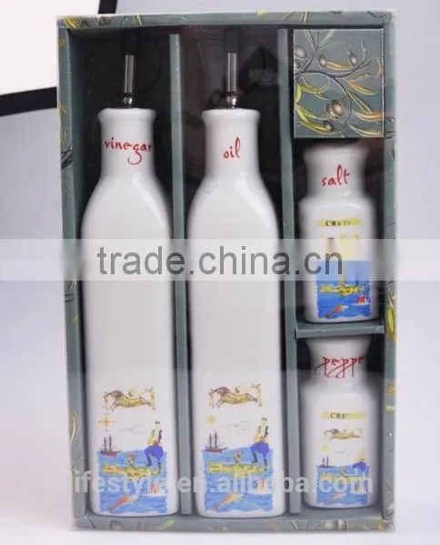 Ceramic Sell Oil & Vinegar Set,Stoneware With Decal photo-2