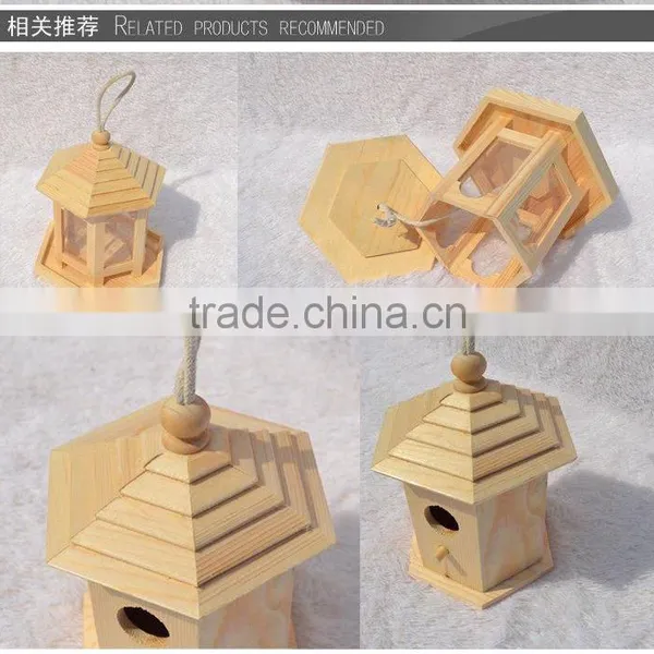 Cheap Unfinished Small Bird House Wooden Bird Cage With Rope photo-2