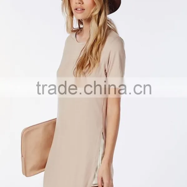 2016 Best Selling Custom Ladies Fashion Split Side Long t Shirt photo-3