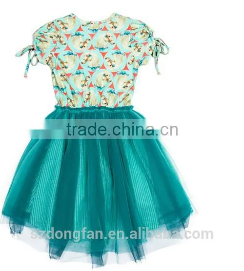 2017 Spring New Arrive Hose Sport Tulle Blue Dress 3D Printed Pretty Dress For Girls Easter Holiday Clothing photo-2