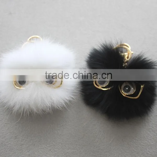 Myfur Cute Metal Glasses Decorative Real Fox Fur Pom Poms Keychain For Bag Charm photo-5