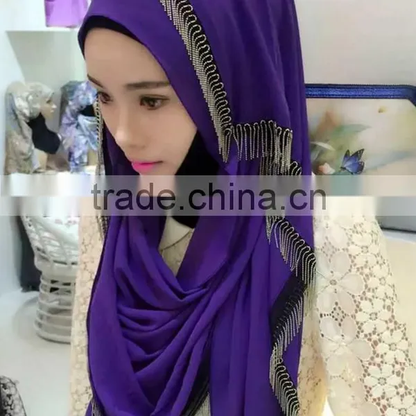 Muslim Burst Head Scarf Pearl Chiffon Tassel Long Towel Hui Female Scarf Hooded Quick Sell Through photo-5