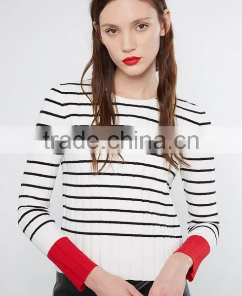 Ladies Black and White Striped Computer Knitted Striped Sweater With Hihg Quality photo-2