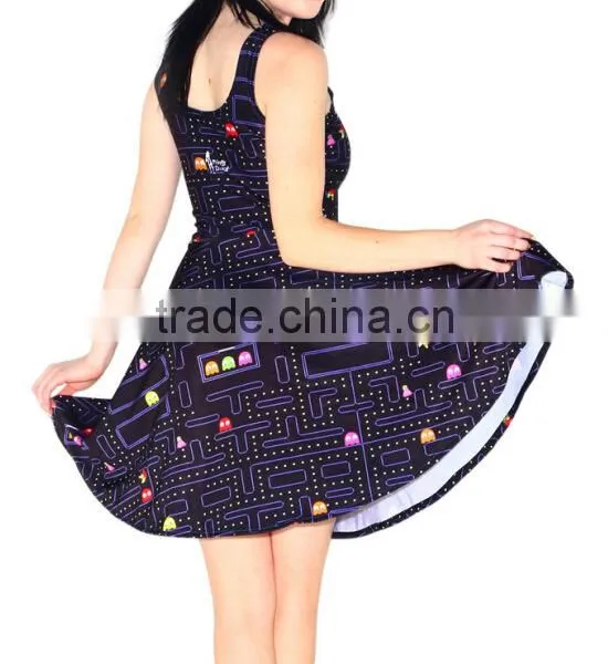 2017 3D Digital Printed Floral Eat Peas Pleated Dress for Women Wholesale photo-3