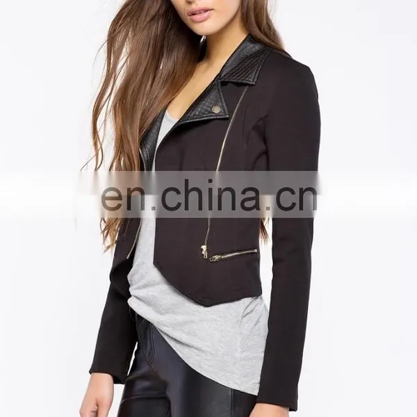 China OEM New Product Cheap Long Sleeves Faux Leather Moto Jacket Women photo-6