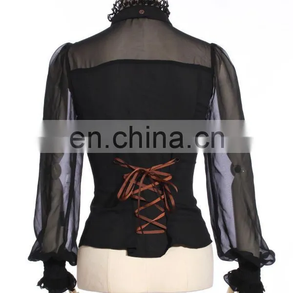 RQBL Gothic Women's Transparent Shoulders and Sleeves Blouse With Jabot photo-3
