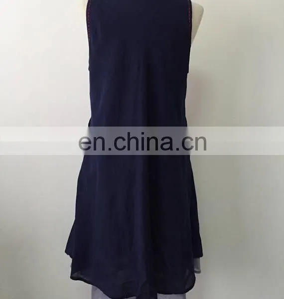 Beautiful Collection 100% Cotton Fabric Tunic Elegent Hand Embroidery Mexican Style Fashion Long Blue Tunic Dress photo-3