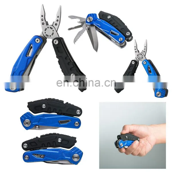 9 in 1 Stainless Steel and Anodized Aluminum Multi Tool With Led Flashlight Includes Four LR41 Batteries
