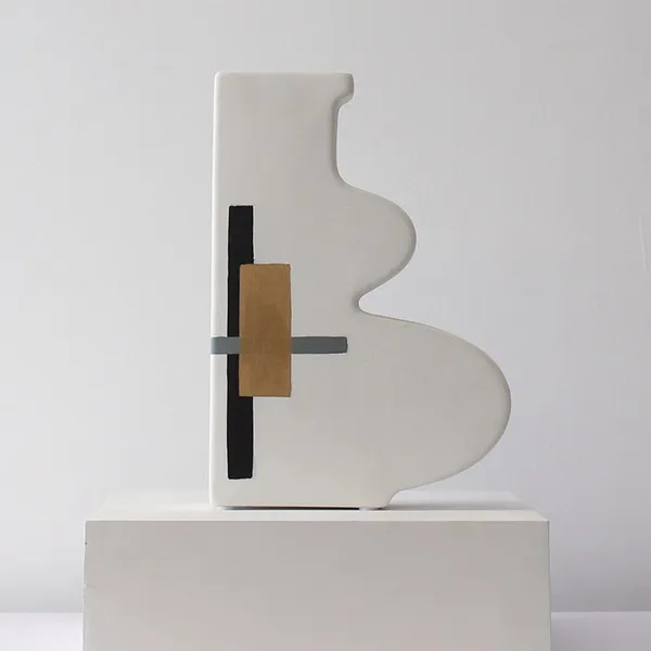 Letter Creative Geometry Modern Minimalism Fashion White Black Ceramic Plant Vase For Office Decor photo-5