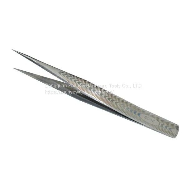 Stainless Steel Tweezers Corrosion Resistant Silver Stainless Steel Tweezers All Metal Clip Pointed Elbow Multi Specification ST Tweezers With Texture ST-16 photo-4