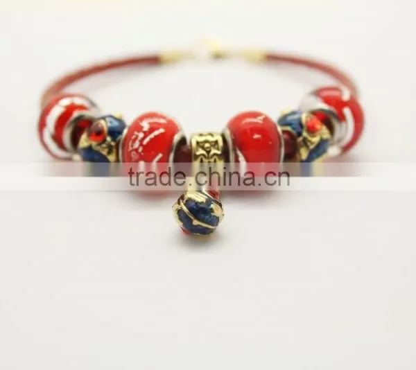 Handmade Braided Leather Bracelet With Murano Glass Lampwork Beads photo-6