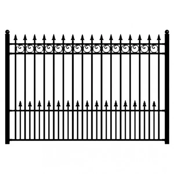 Black Powder Coated Metal Picket Fence Panel for Outdoor Residential Use