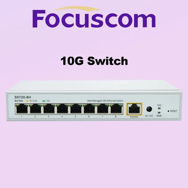 L3 Managed 10G Network Switch, 8-Port 10G Base-T RJ45 Ethernet Switch, High-Performance Enterprise Core/Aggregation Layer Switch Focuscom S5720-8H