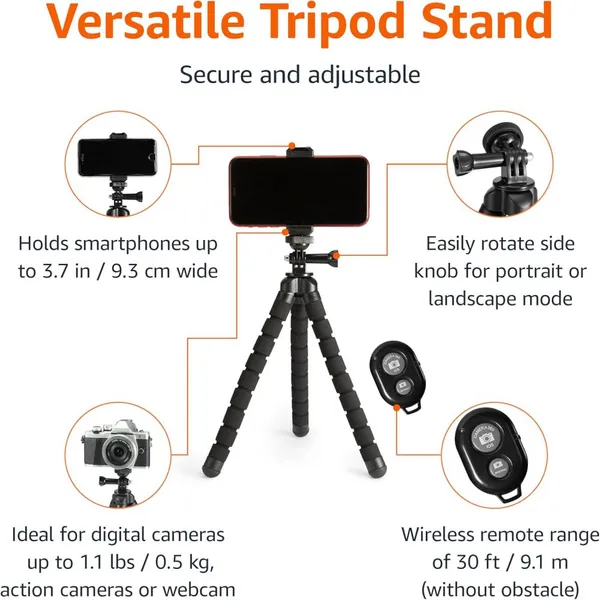 Cellphone Tripod Mini Desktop Tripod Flexible Octopus Tripod With Wireless Remote and Smartphone Clamp photo-4