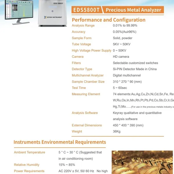 High Precision Xrf Spectrometer for Full Elements Precious Metals Test