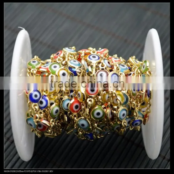 LFD-0012C ~ Wholesale Gold Plated Wire Wrapped Mixed Color Evil Eye Stone Chain Beaded Necklace Bracelet Handmade Finding photo-4