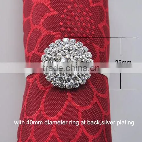 (M0445-ring) 100pcs/lot Elegant Wedding Rhinestone Napkin Rings,25mm Diameter ,with 40mm Ring ,silver or Gold Plating