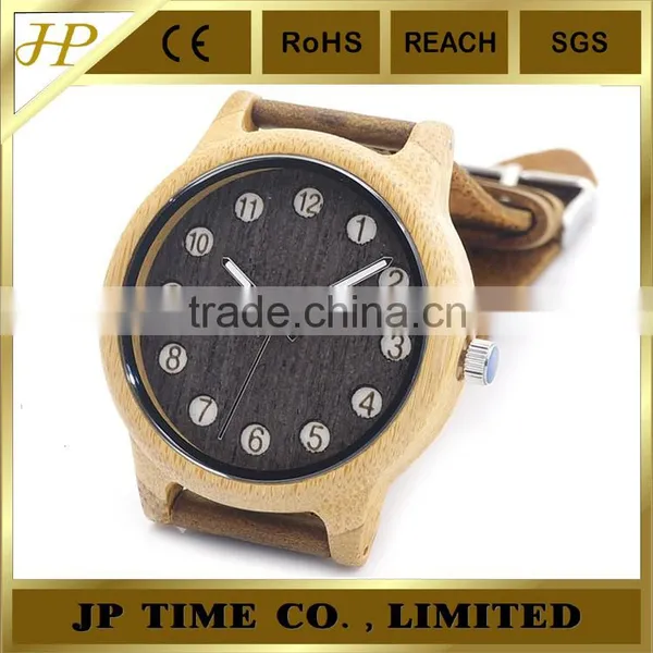 Hot Coming Natural Indonesia Bamboo Crazy Horse Leather Magic Time Watch photo-6